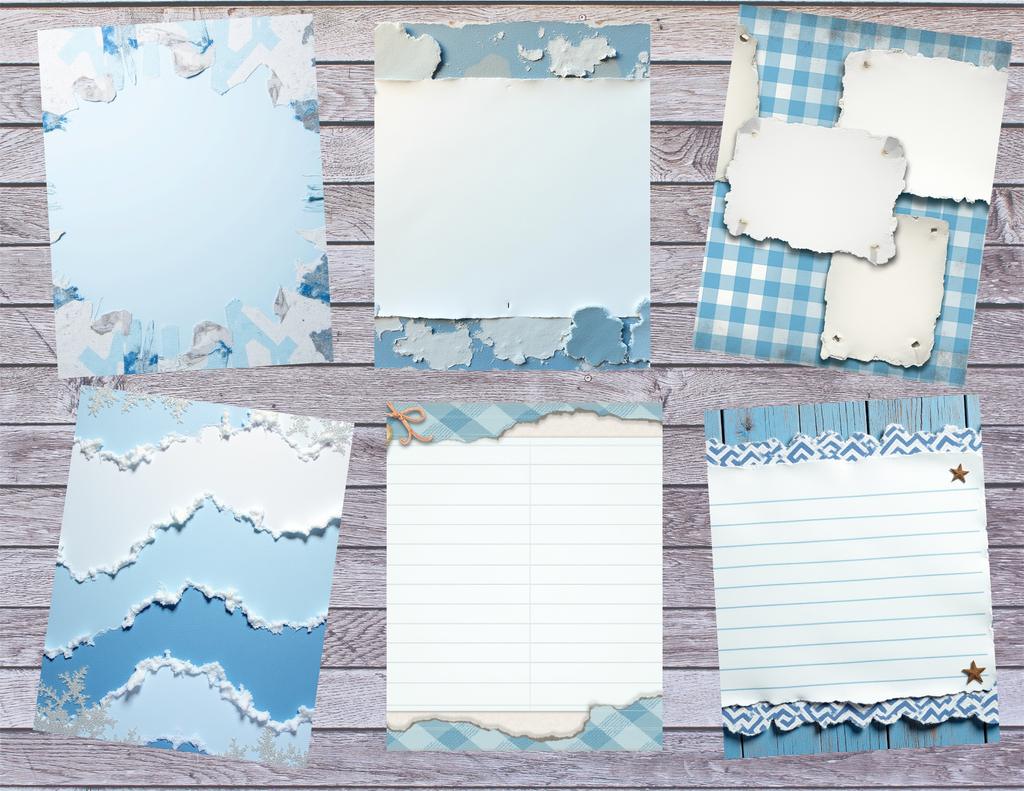 PRINT & SHIP Vintage Coastal Blues Journal Kit ~ 41 Blue Vintage Pages by Elisha
