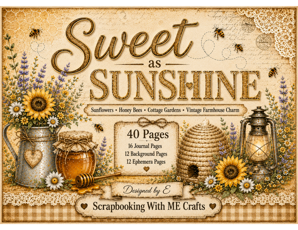 New! Sweet As Sunshine Junk Journal Kit | Digital Journal | Cottage Garden | 40 Page, by E