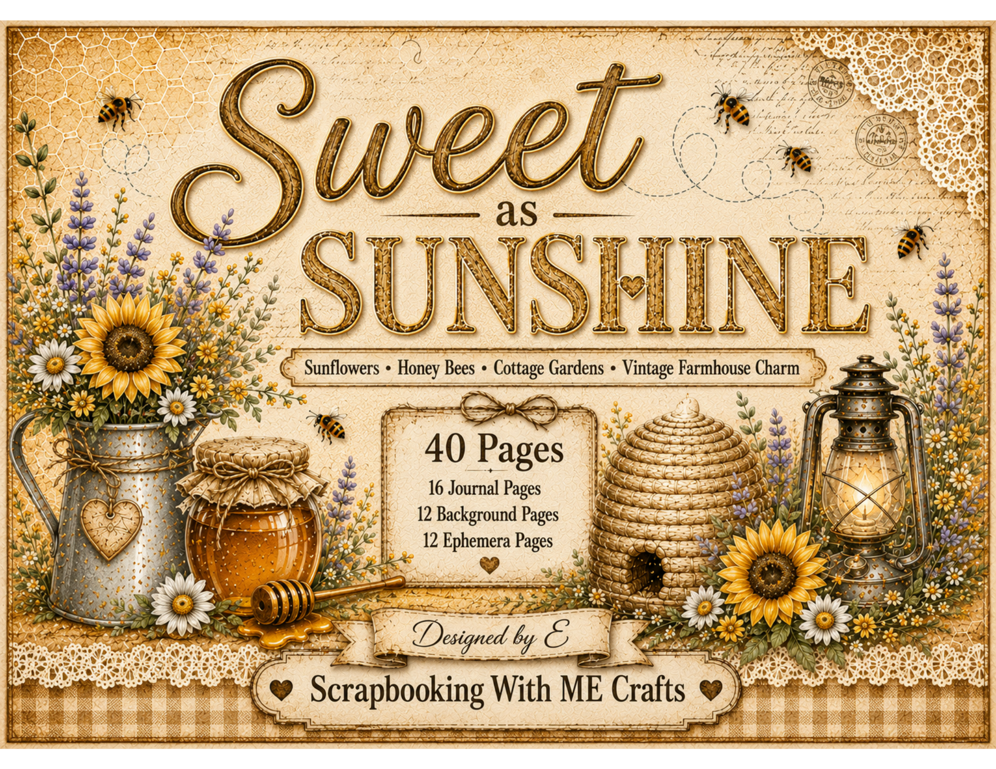 New! Sweet As Sunshine Junk Journal Kit | Digital Journal | Cottage Garden | 40 Page, by E