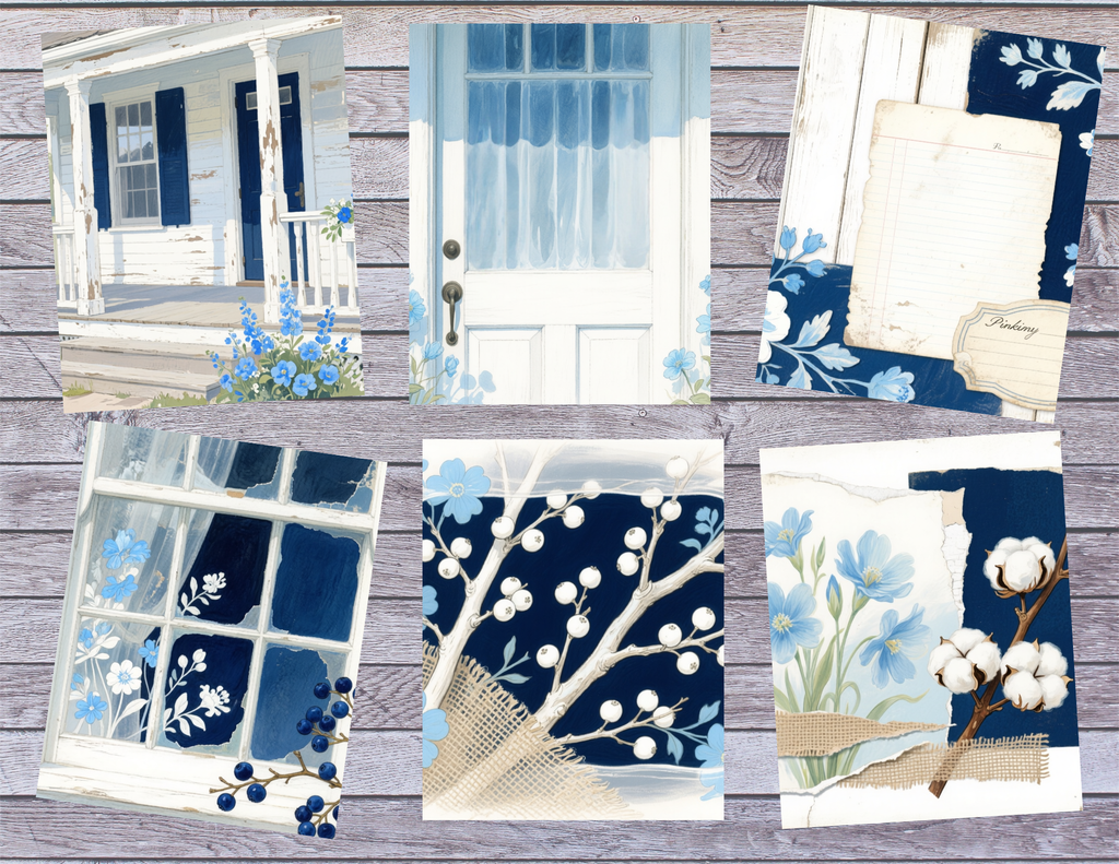 NEW! Blue Cottage Journal Kit – Vintage Farmhouse Floral Paper Pack by Elisha