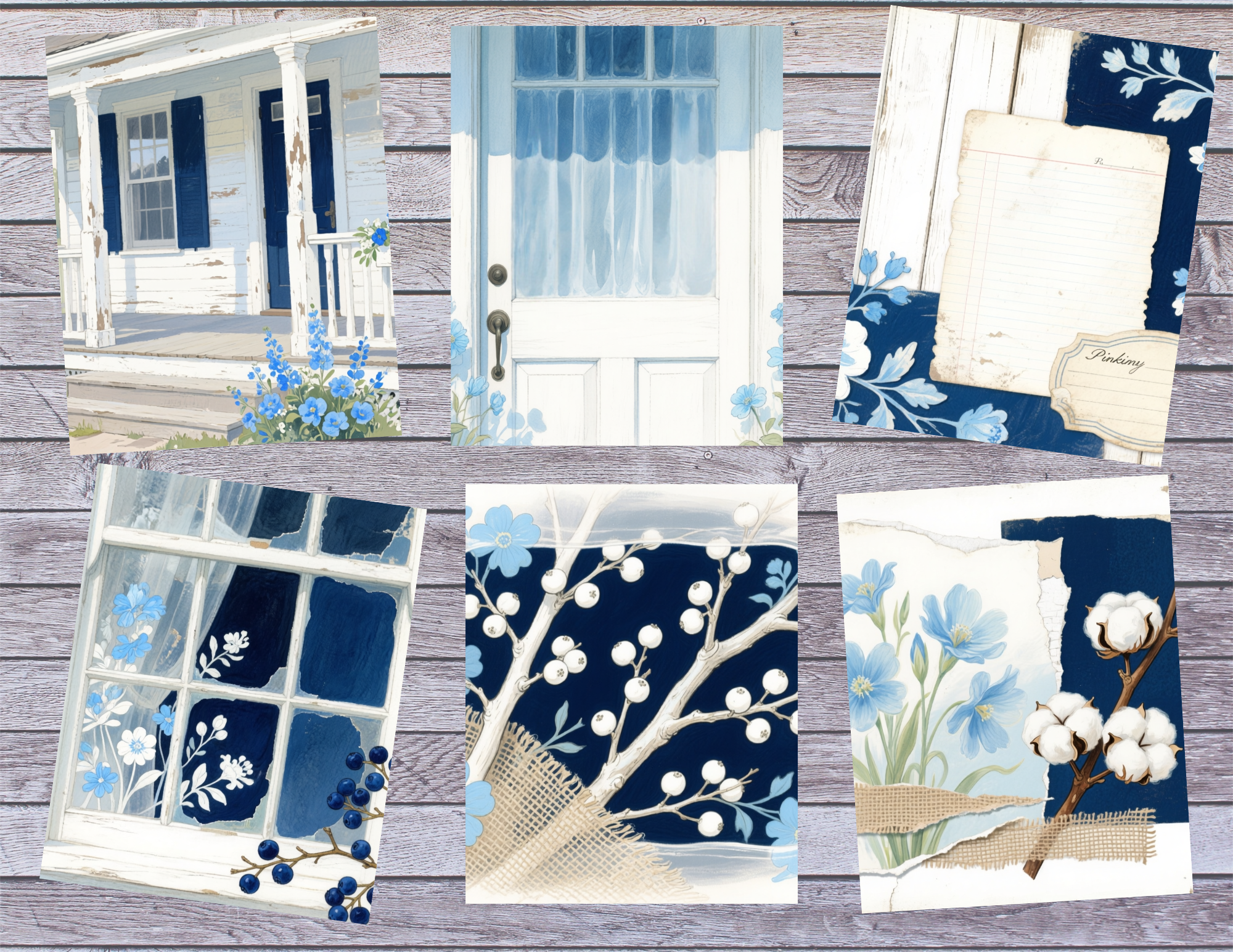 NEW! Blue Cottage Journal Kit – Vintage Farmhouse Floral Paper Pack by Elisha