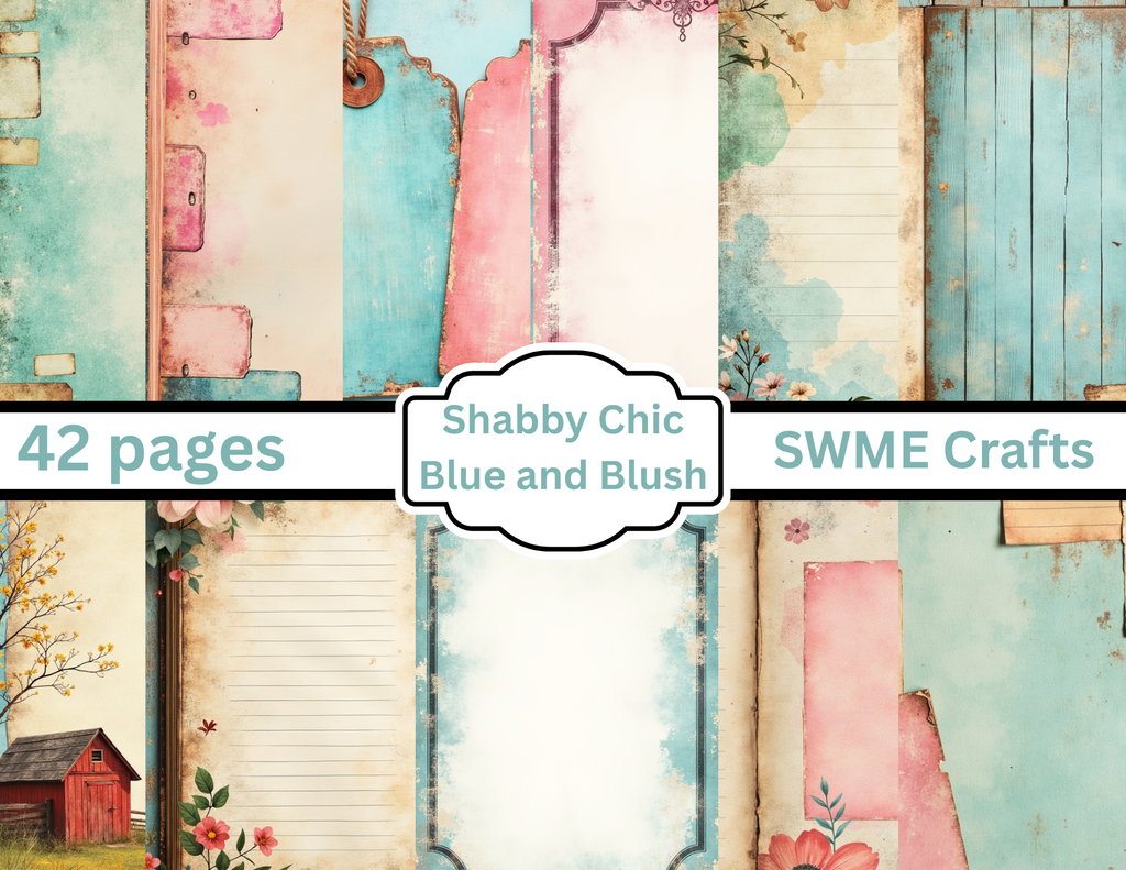 NEW! Shabby Chic Blue and Blush Journal Kit – Vintage Floral Paper Pack by Elisha
