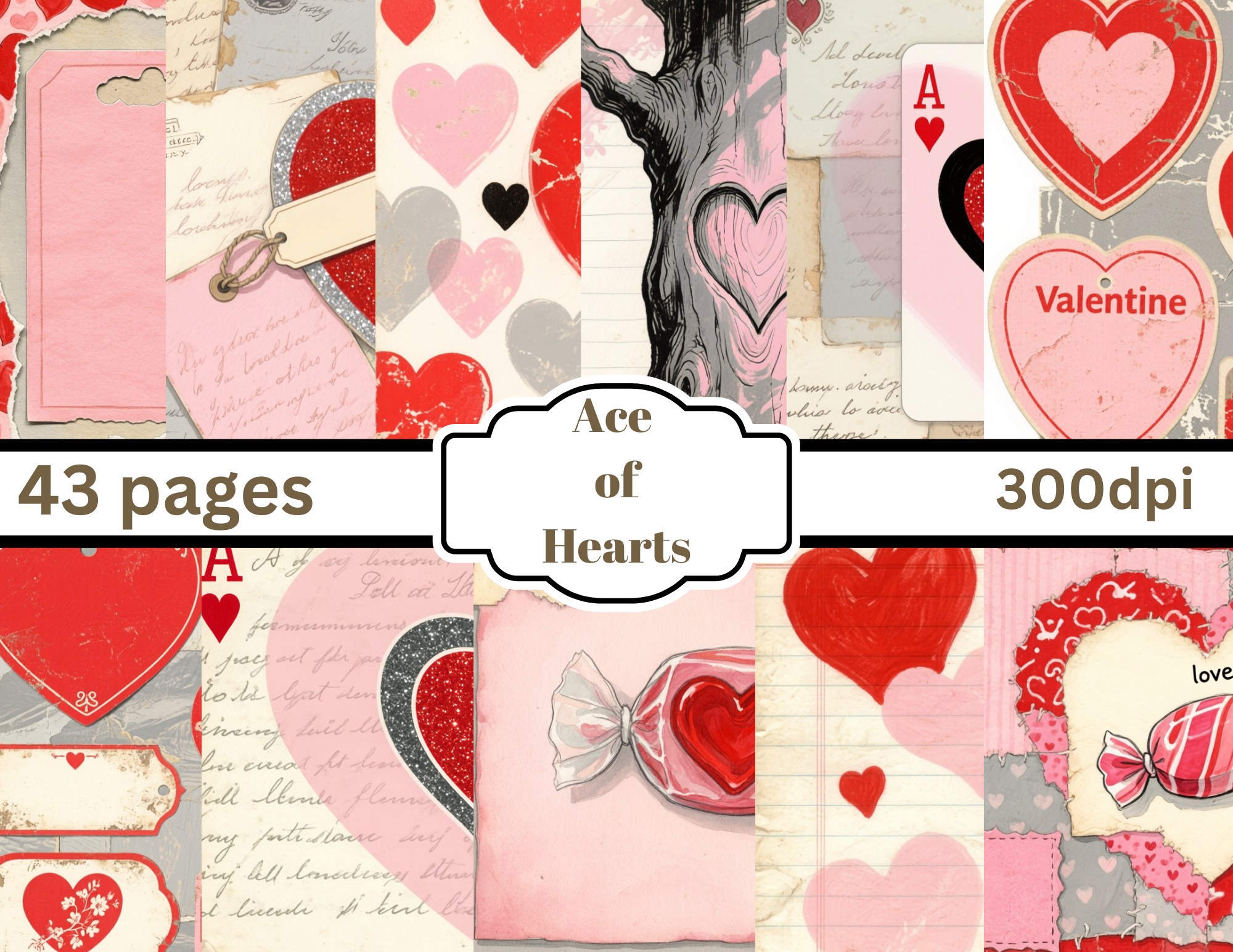Ace Of Hearts – Valentine Junk Journal Pages | Romantic Vintage Love Digital Kit
