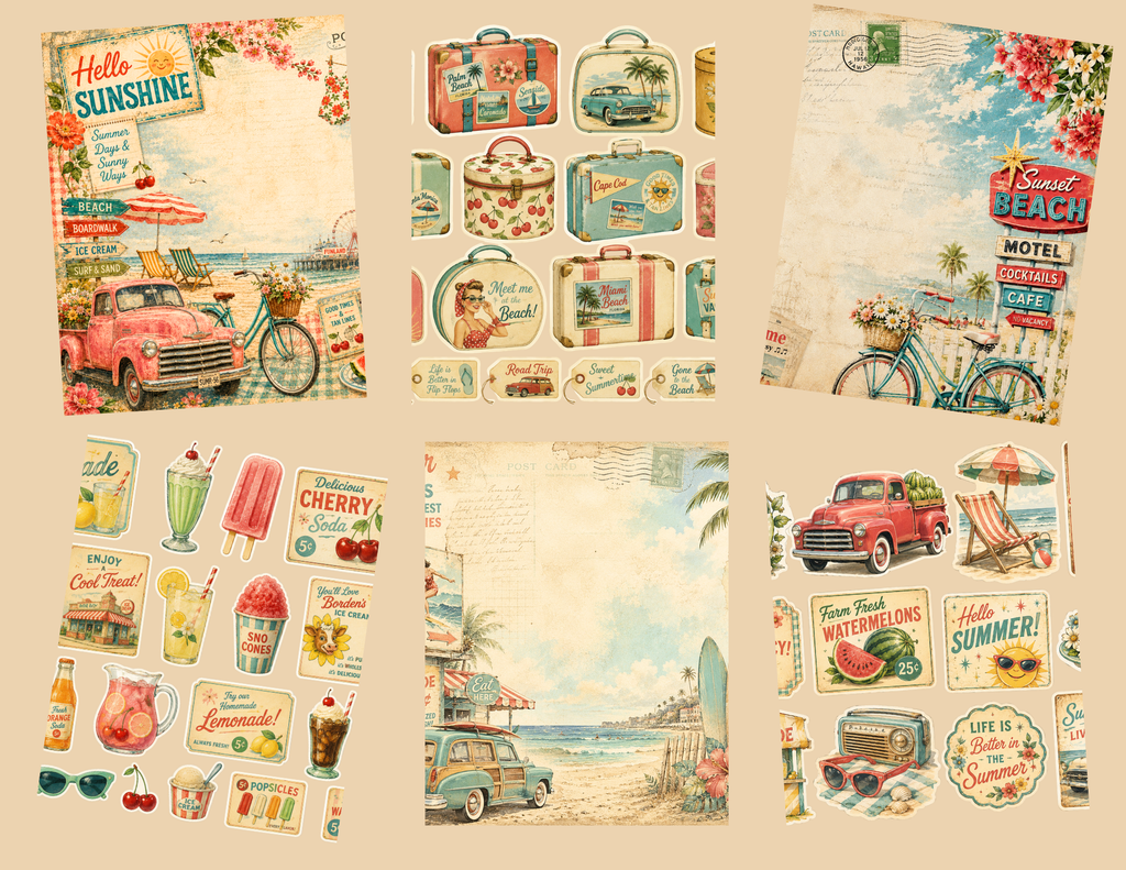 New! Bright Summer Days – Retro Summer Digital Journal Kit ~ 40 pages by Melina