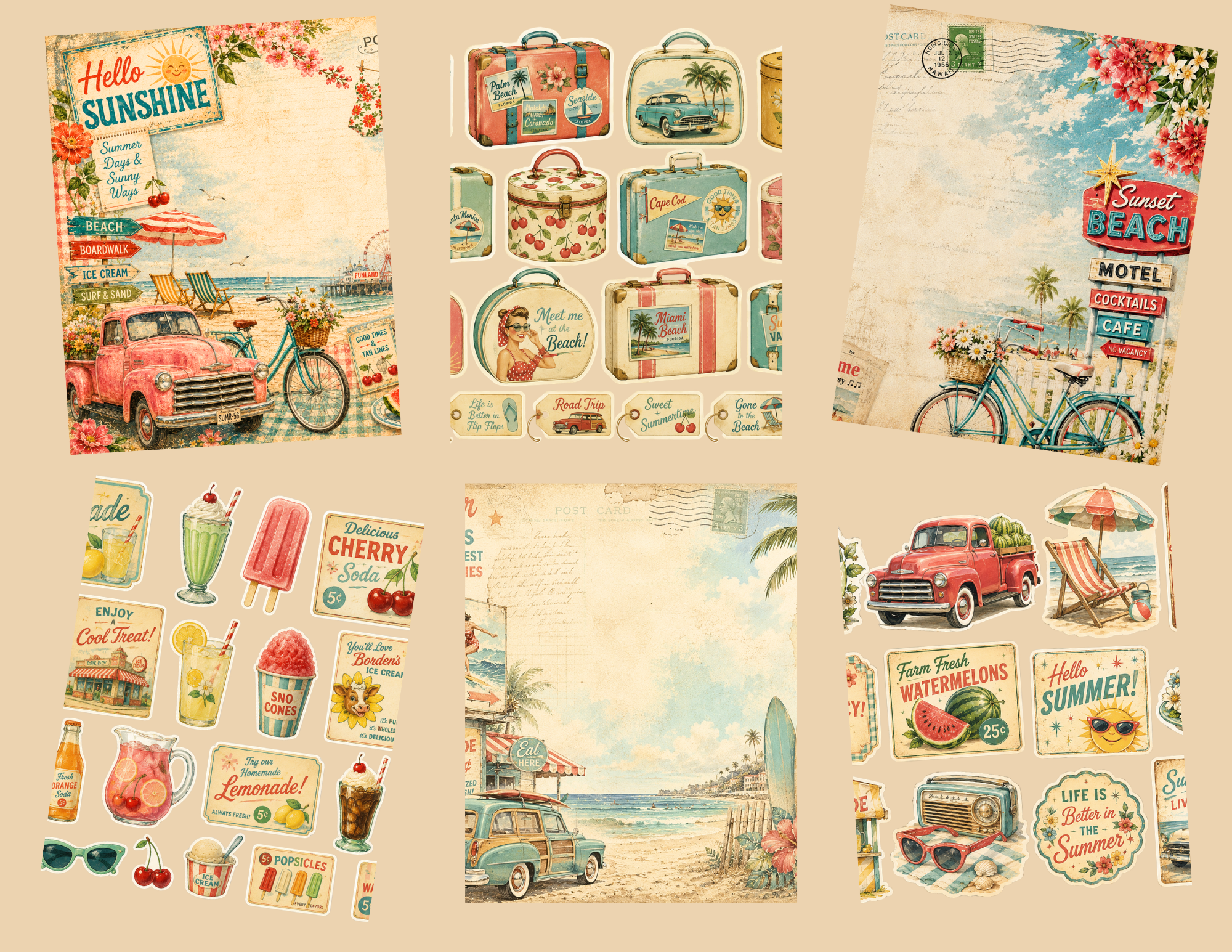PRINT & SHIP New! Bright Summer Days – Retro Summer Journal Kit ~ 40 pages by Melina