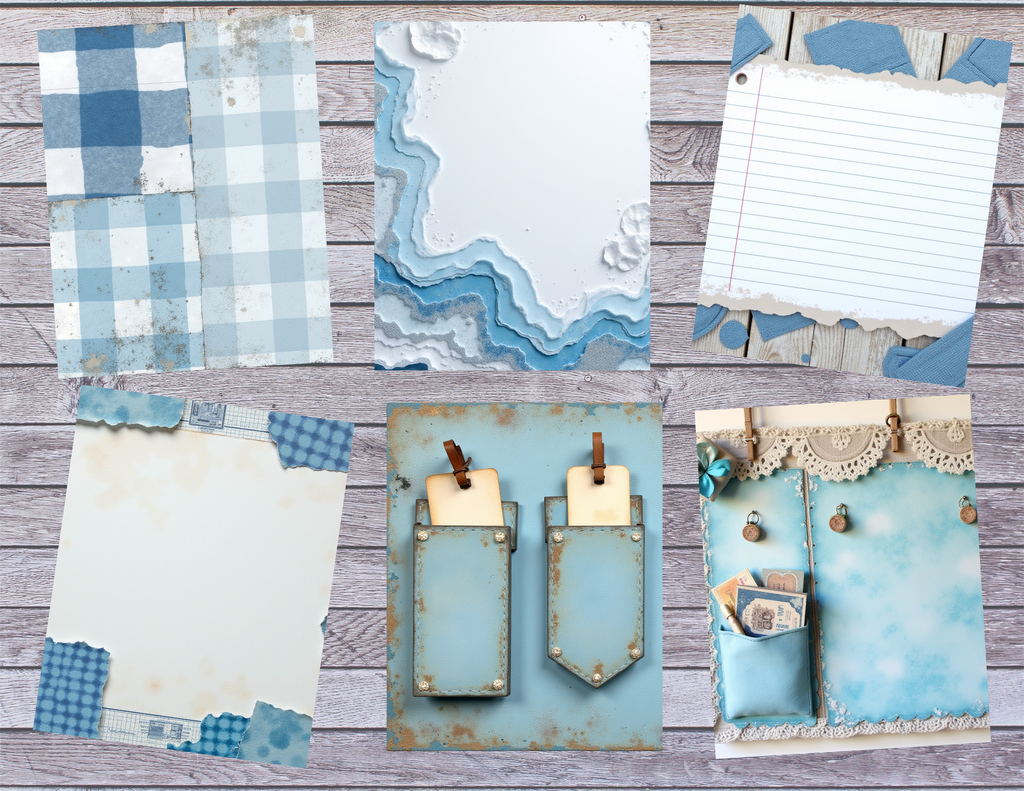 PRINT & SHIP Vintage Coastal Blues Journal Kit ~ 41 Blue Vintage Pages by Elisha