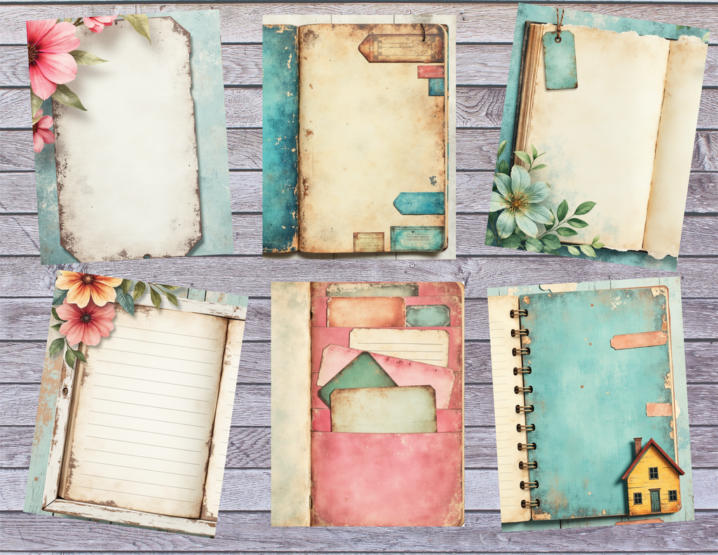 NEW! Shabby Chic Blue and Blush Journal Kit – Vintage Floral Paper Pack by Elisha