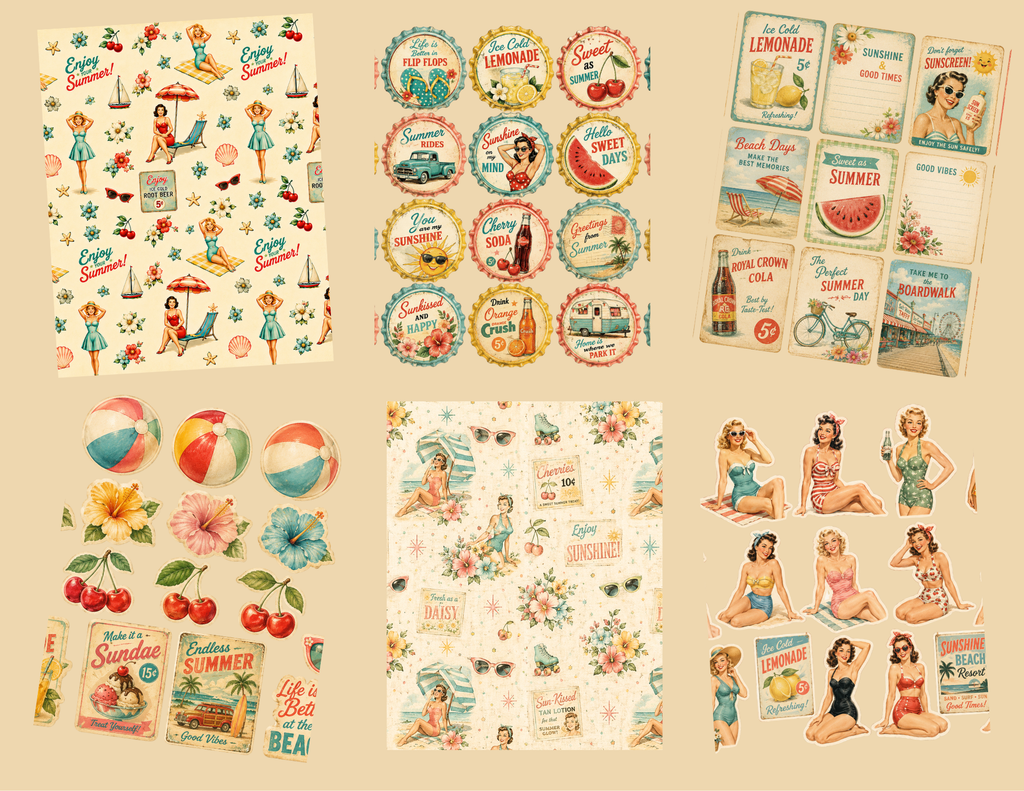 New! Bright Summer Days – Retro Summer Digital Journal Kit ~ 40 pages by Melina