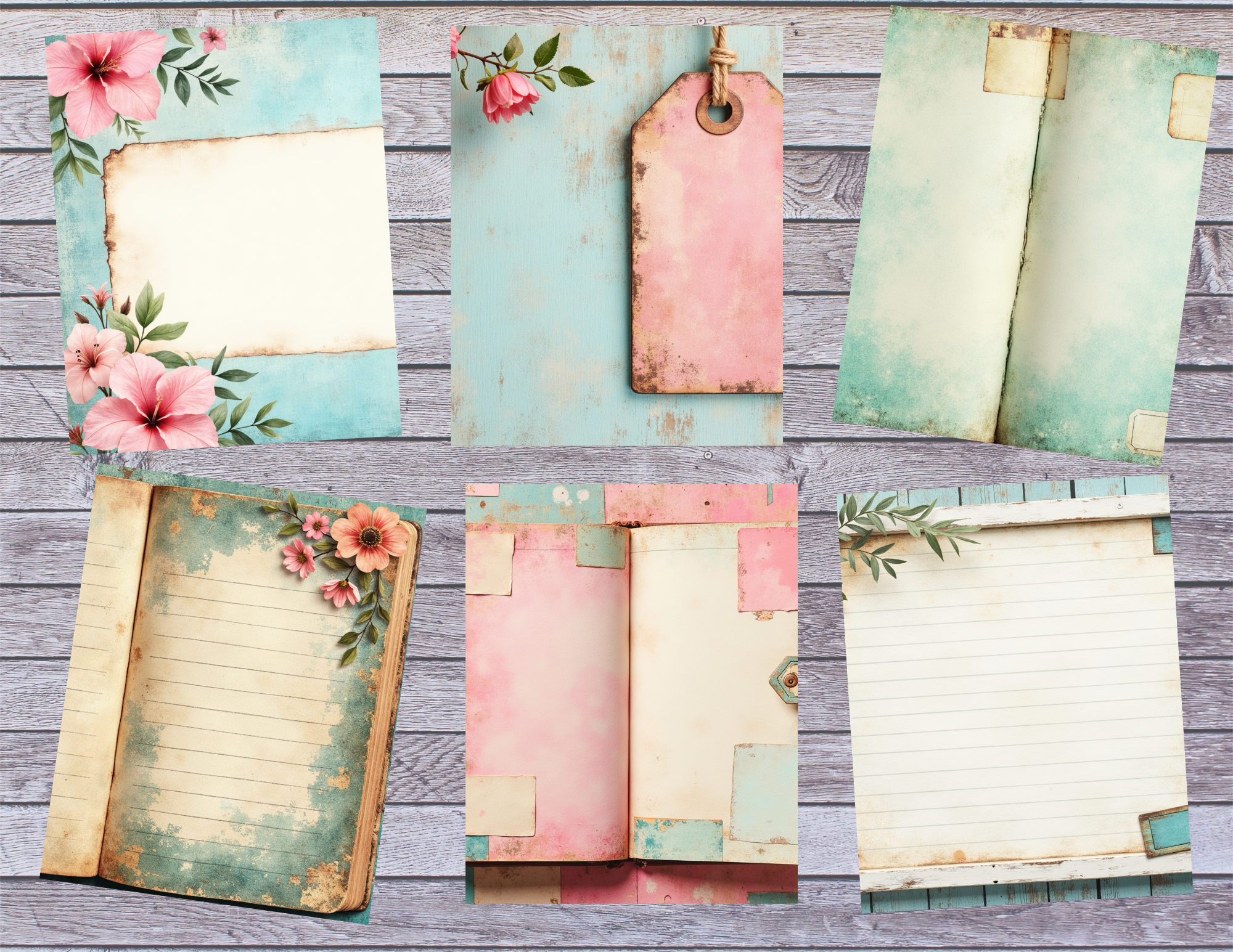NEW! Shabby Chic Blue and Blush Journal Kit – Vintage Floral Paper Pack by Elisha