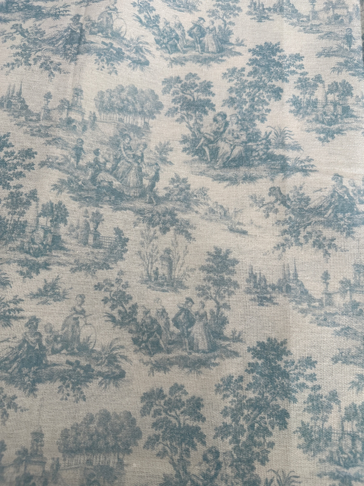 New! Vintage Blue Toile Fabric – 18” × 18” Square | Junk Journal & Craft Fabric