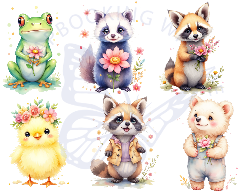 PRINT AND SHIP Little Critters Spring Clipart, Cute Animal Fussy Cut, Ephemera by E
