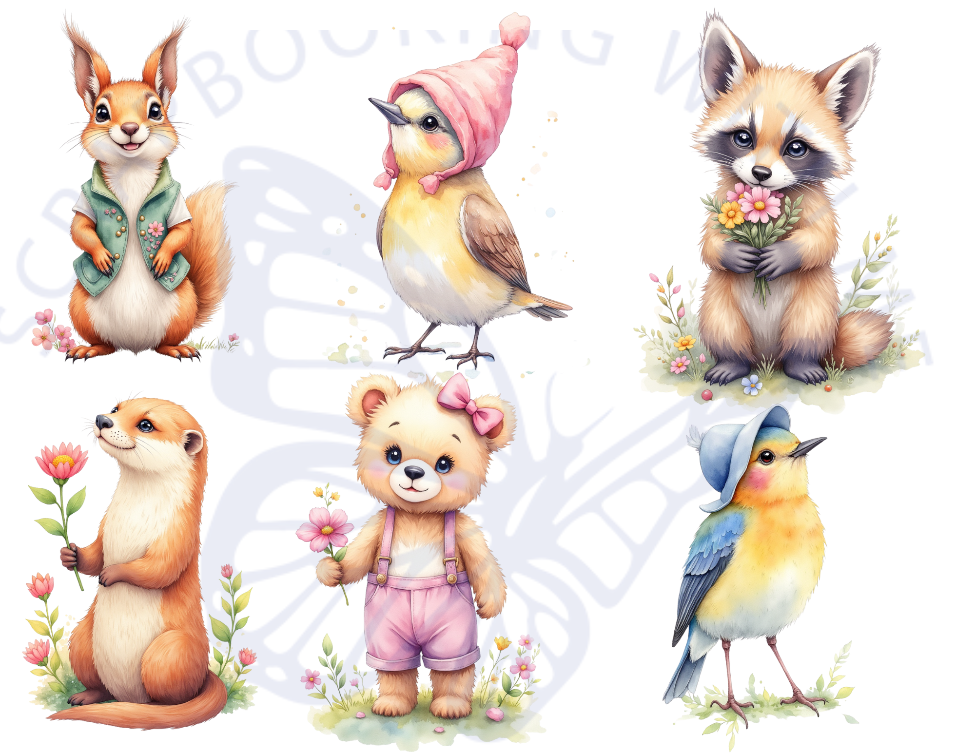 PRINT AND SHIP Little Critters Spring Clipart, Cute Animal Fussy Cut, Ephemera by E