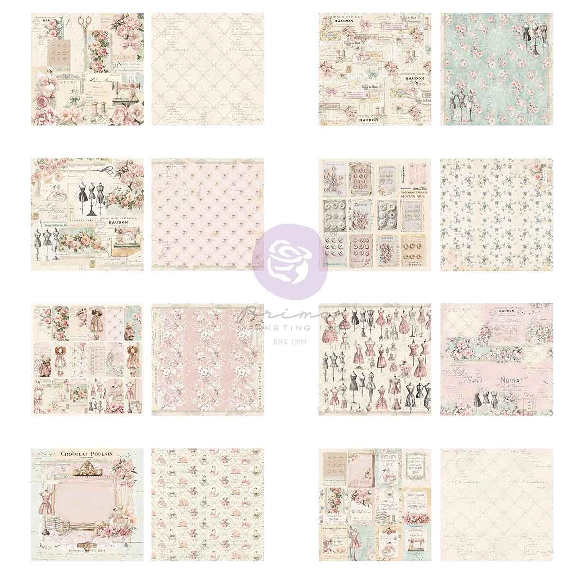 BRAND NEW! Buttons & Keepsakes Collection 12×12 Paper Pad 16 PGS -8 double sided designs