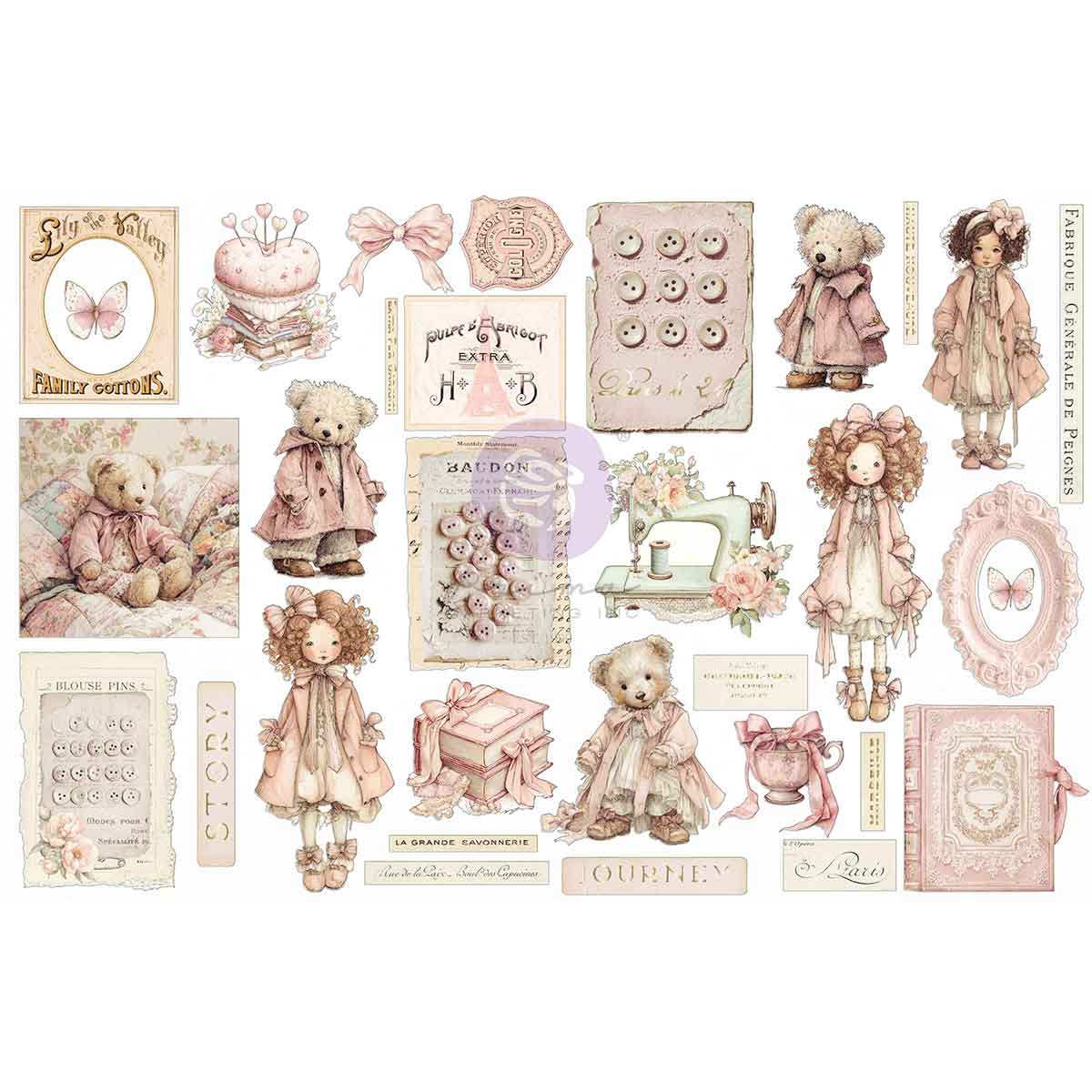 Brand NEW! Buttons & Keepsakes Collection Ephemera – Quilted Memories – 64 pcs w/ foil detail
