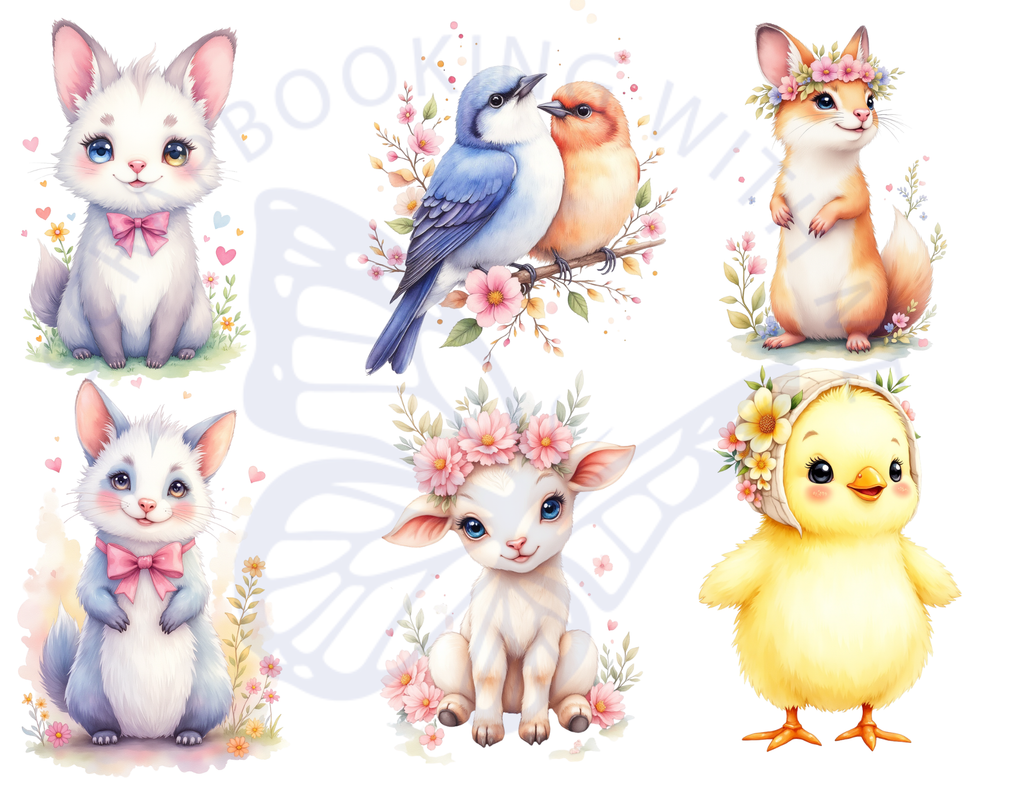 PRINT AND SHIP Little Critters Spring Clipart, Cute Animal Fussy Cut, Ephemera by E