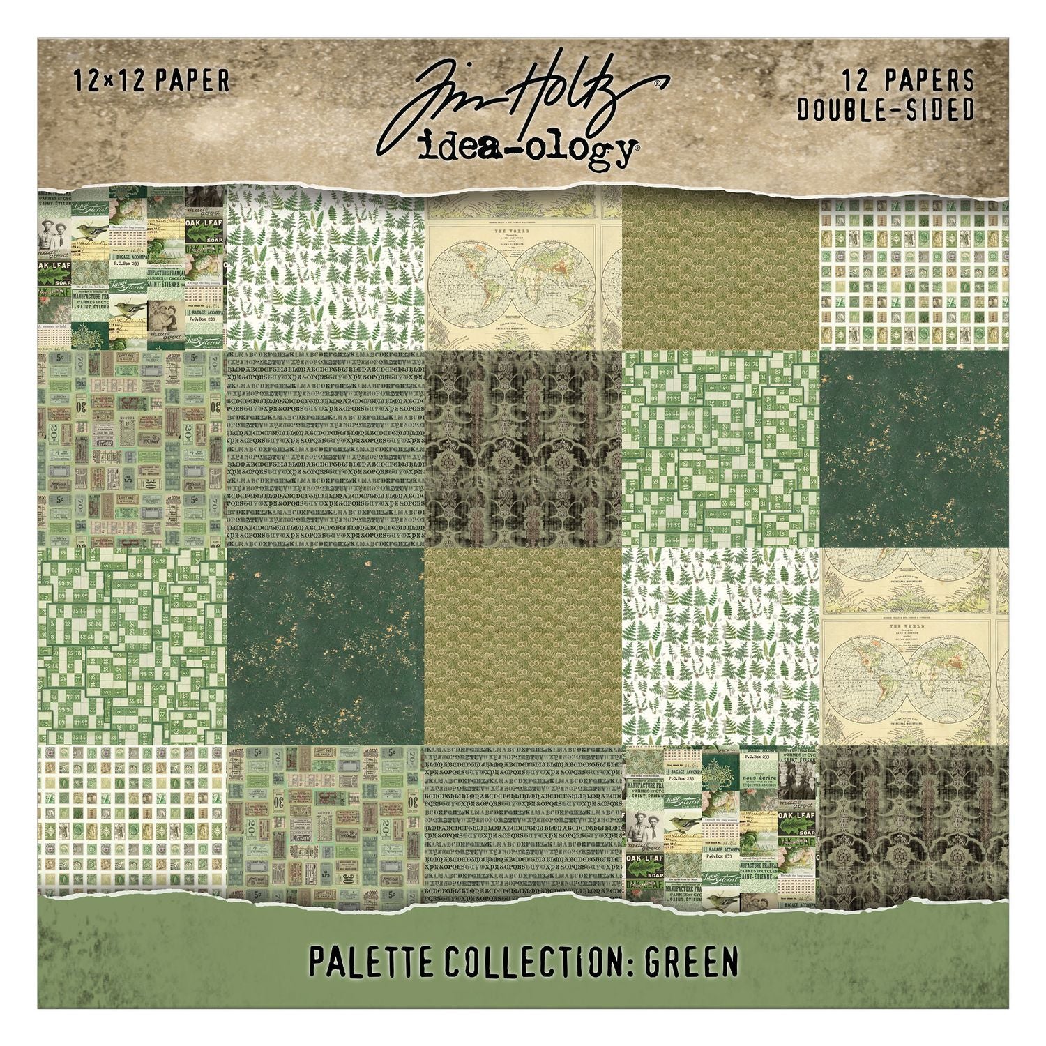 Tim Holtz Idea-ology - Double- Sided Cardstock 12"X12" Collection Green 12/Pkg