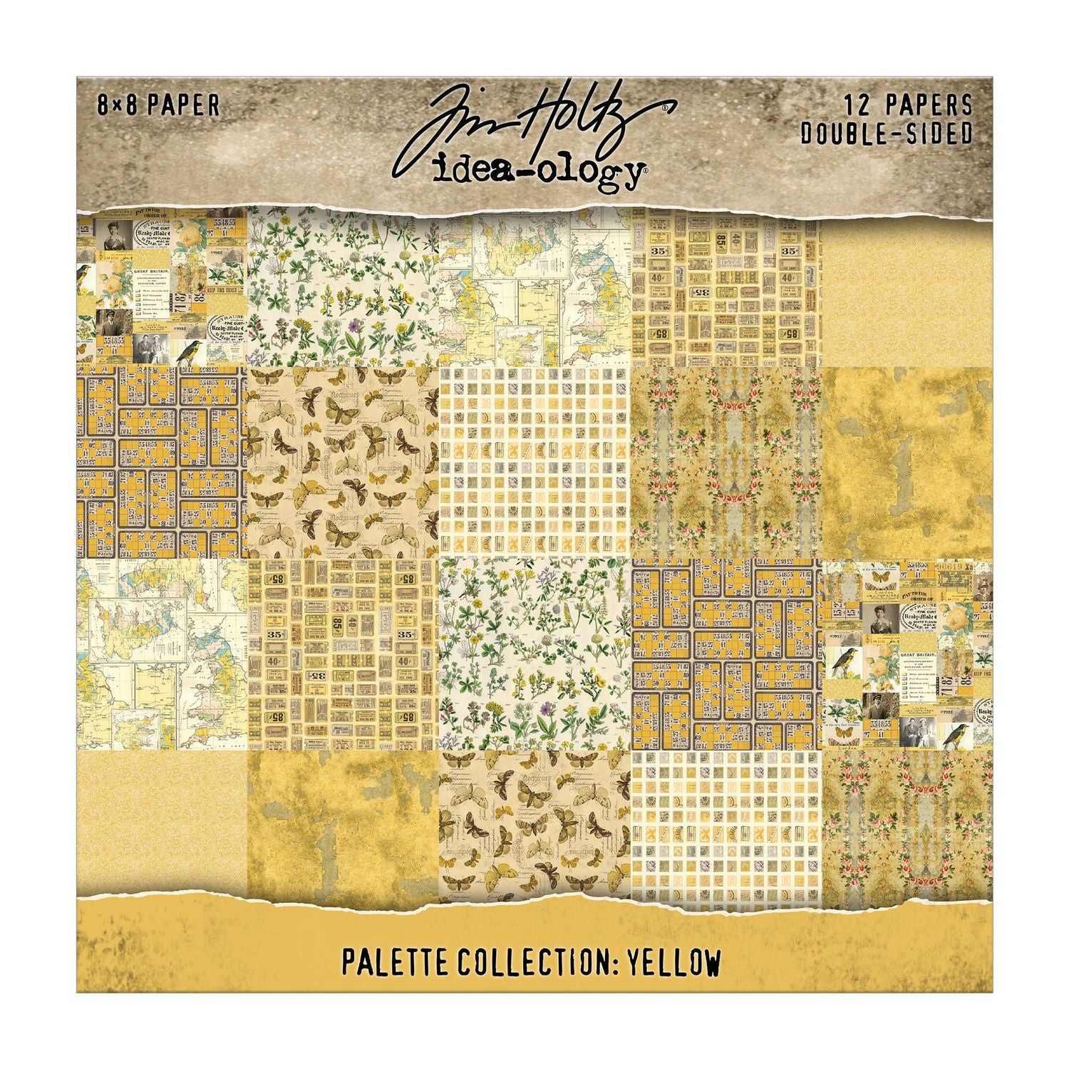 NEW RELEASE! PREORDER Tim Holtz - Yellow Double- Sided Cardstock 8x8" 12/Pkg