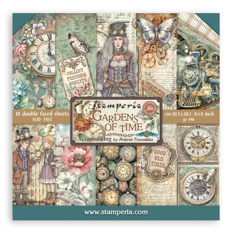 PREORDER New! Stamperia ~ Gardens of Time 8x8 ~ 10 Double Sided Sheets