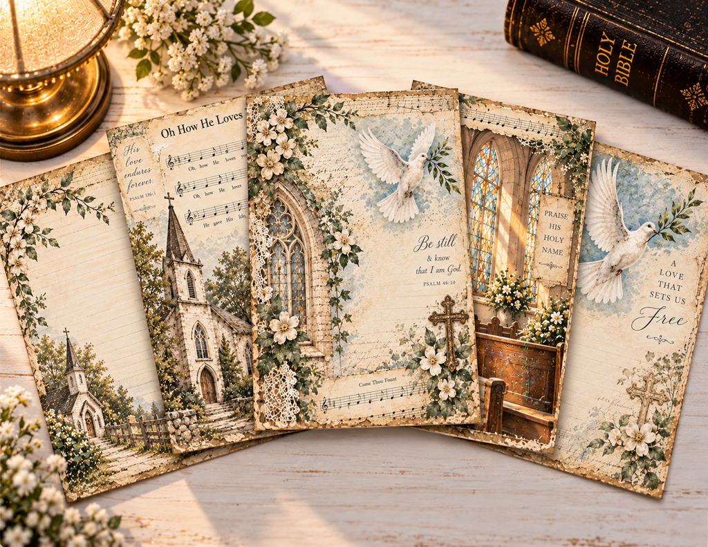 Print and Ship - The Old Church House by M | Vintage Church Journal Kit | 46 Printed Pages
