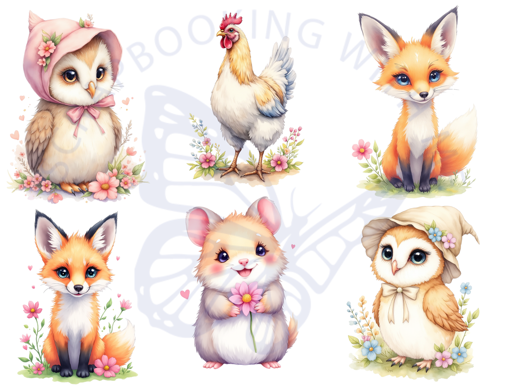 PRINT AND SHIP Little Critters Spring Clipart, Cute Animal Fussy Cut, Ephemera by E