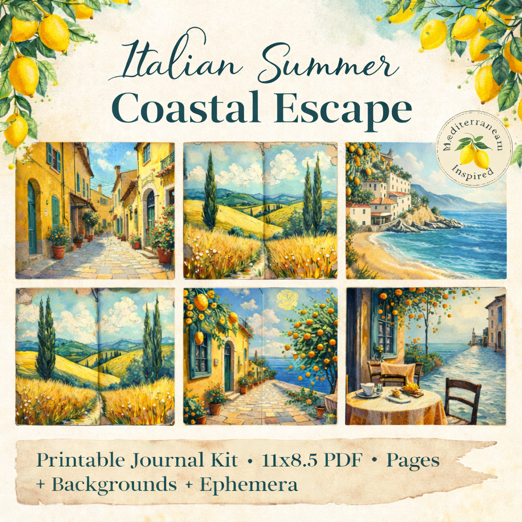 Italian Summer, Coastal Escape Journal Kit, Vintage Mediterranean by E Digital Download