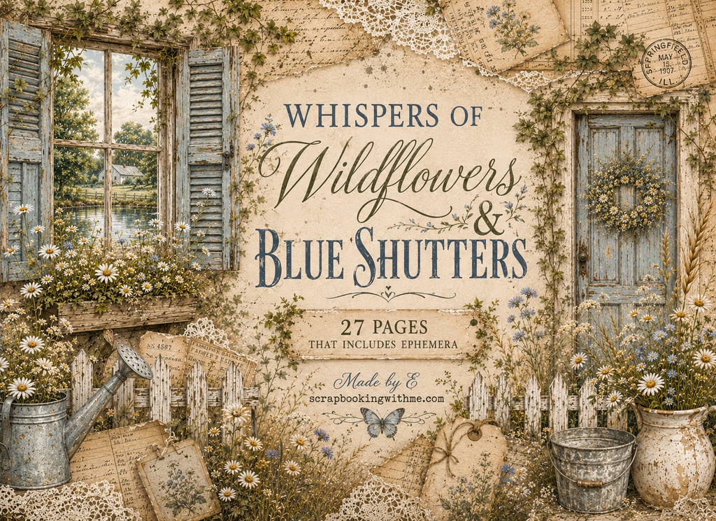 NEW! Whispers of Wildflowers & Blue Shutters | Vintage Farmhouse Journal Kit | 27 Pages
