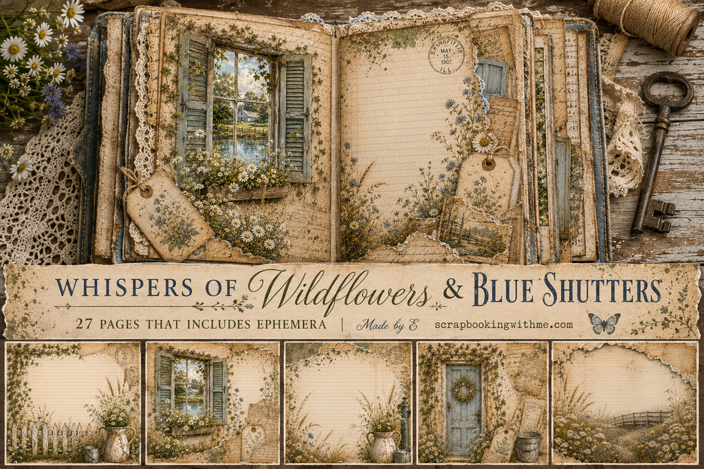 NEW! Whispers of Wildflowers & Blue Shutters | Vintage Farmhouse Journal Kit | 27 Pages