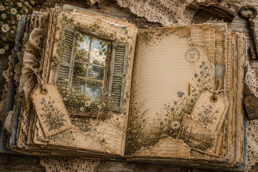 NEW! Whispers of Wildflowers & Blue Shutters | Vintage Farmhouse Journal Kit | 27 Pages