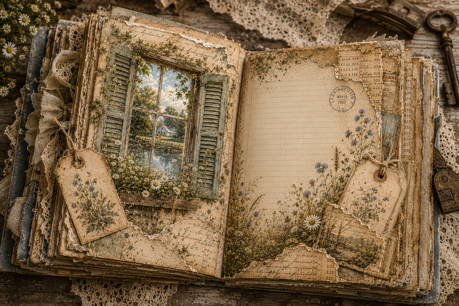 NEW! Whispers of Wildflowers & Blue Shutters | Vintage Farmhouse Journal Kit | 27 Pages