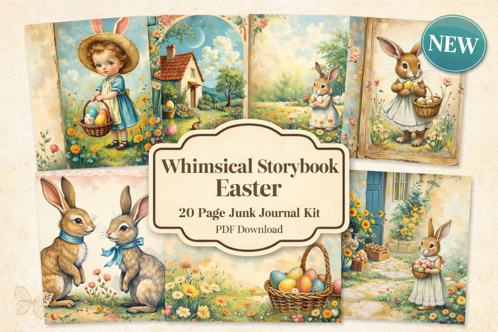 Whimsical Storybook Easter Journal Kit, Bunny & Cottage Garden Printable 20 pages by E