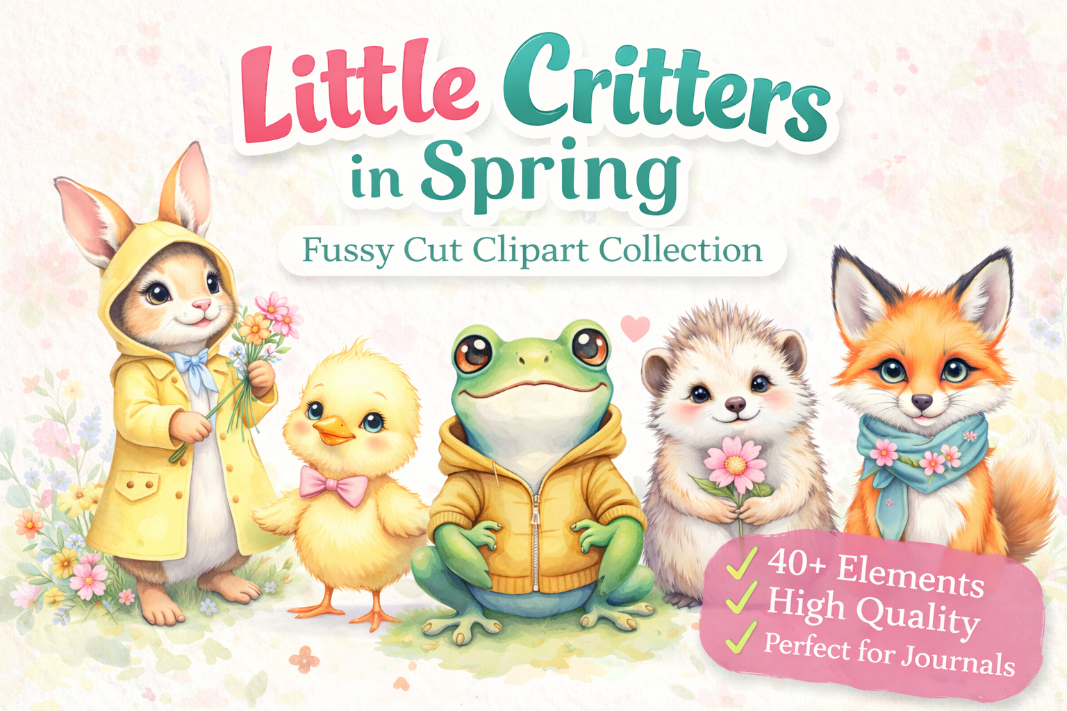 Little Critters Spring Clipart, Cute Animal Fussy Cut, Ephemera by E