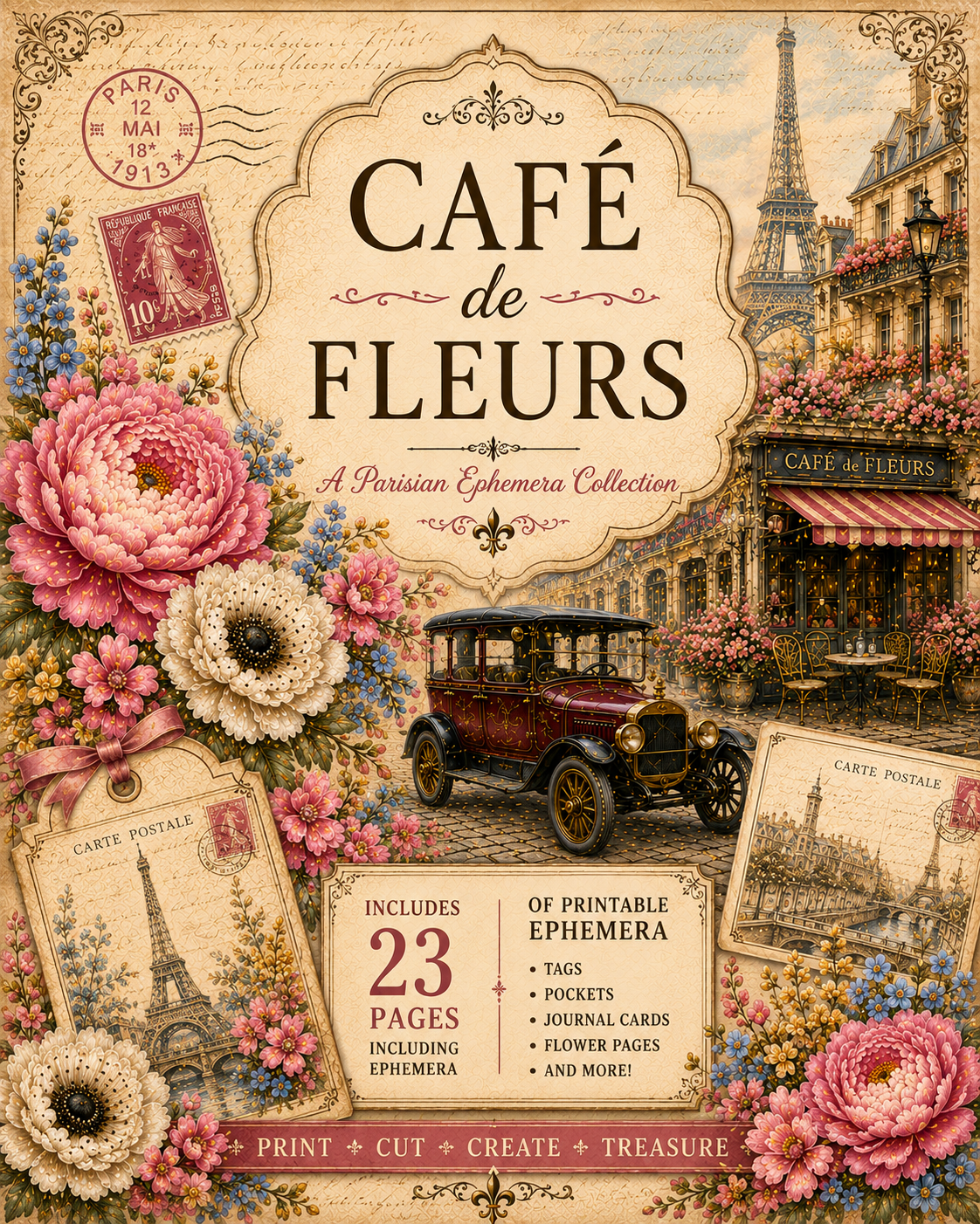 New! Cafe de Fleurs digital download journal kit by E 23 pages
