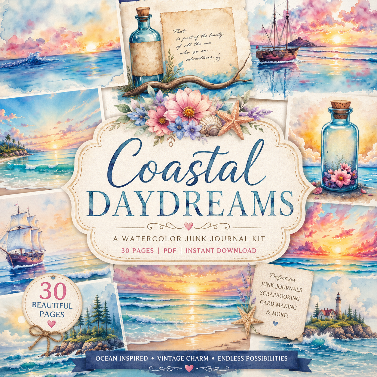 PRINT & SHIP New! Coastal Daydreams Journal Kit ~ 30 pages by Elisha