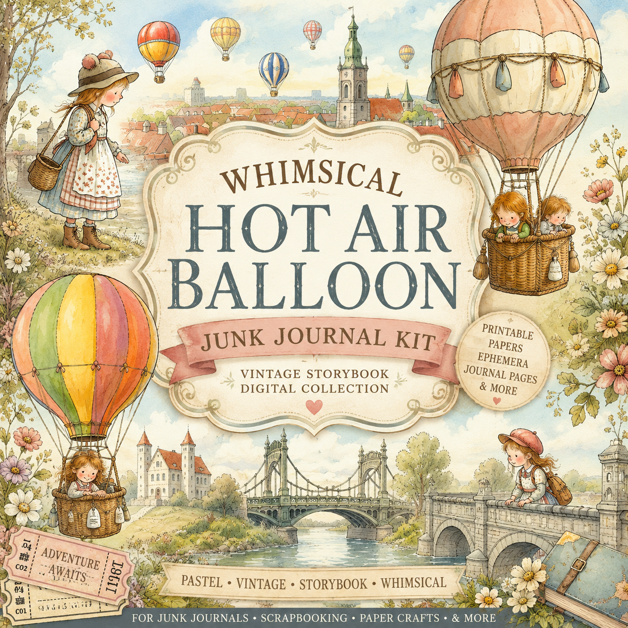 PRINT & SHIP New! Whimsical Hot Air Balloon Journal Kit ~ 18 pages by Elisha