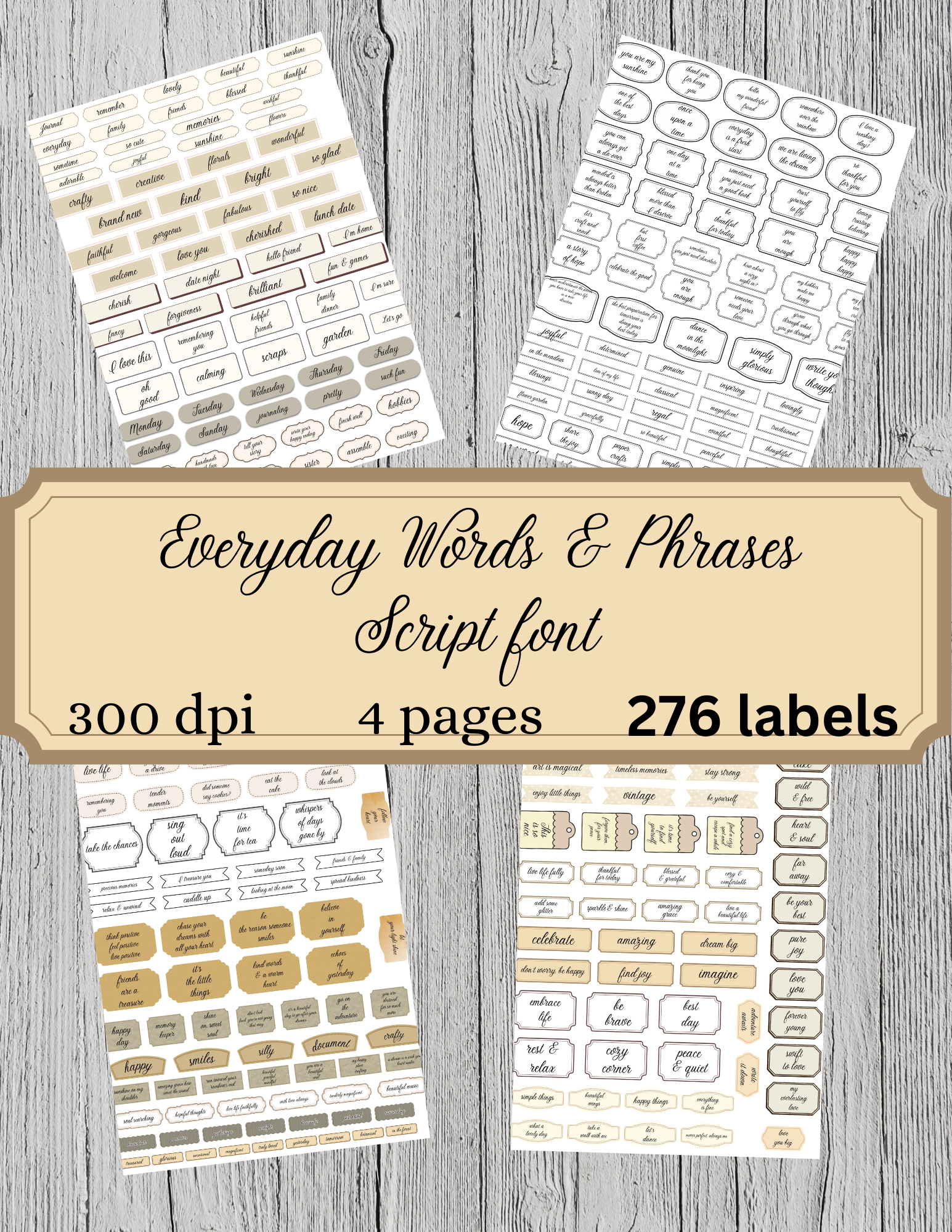 Everyday Words & Phrases – Script Font Junk Journal Labels (276 Pieces)