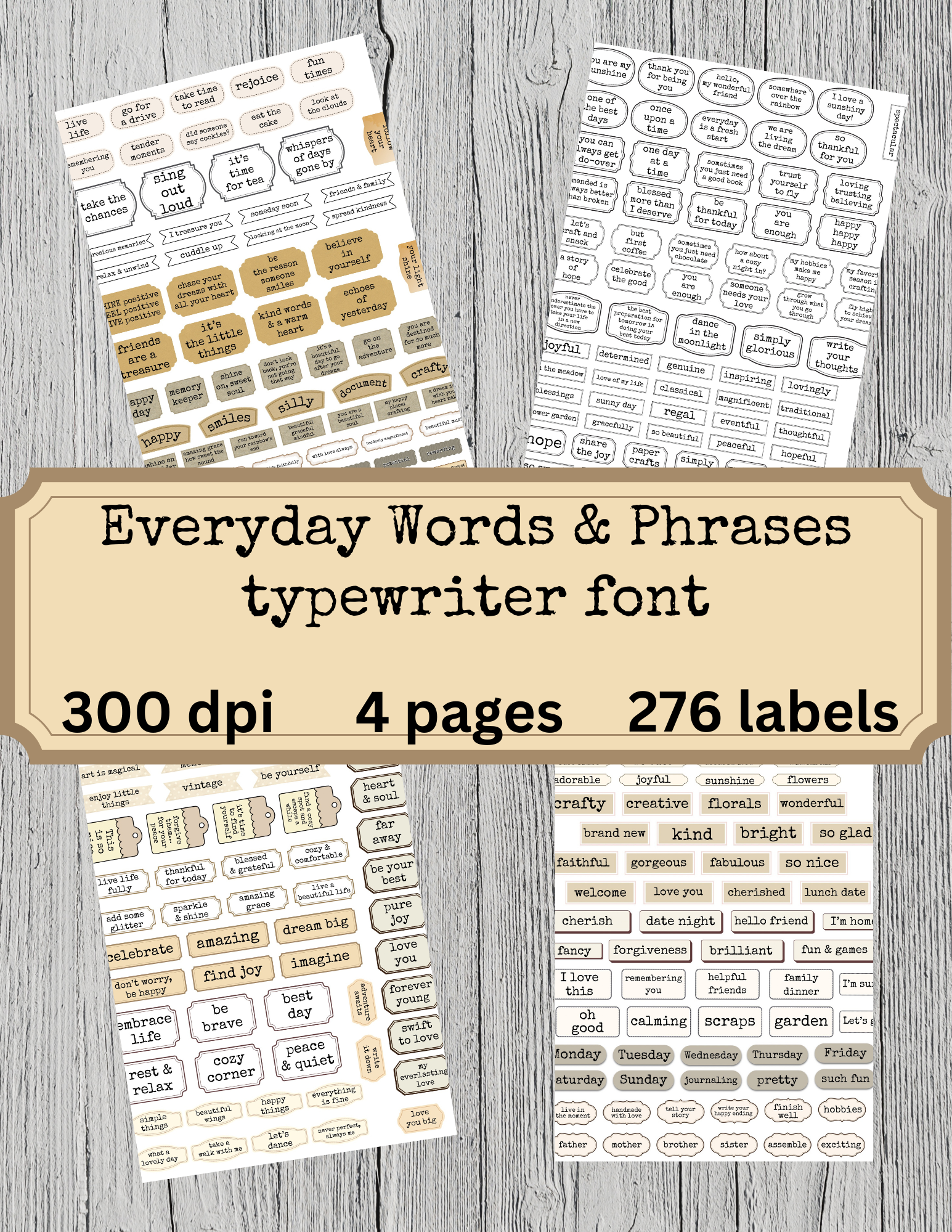 Everyday Words & Phrases – Typewriter Font Junk Journal Labels (276 Pieces)