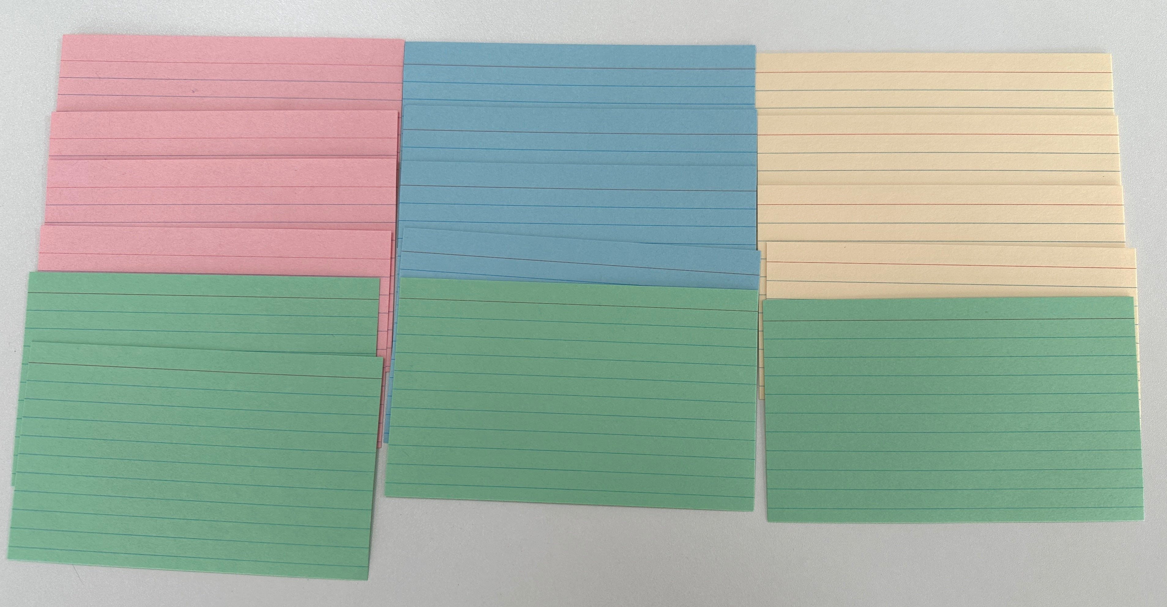 Colorful Index Cards 16 pack 4 of each color - pink, blue, green and light craft clearance