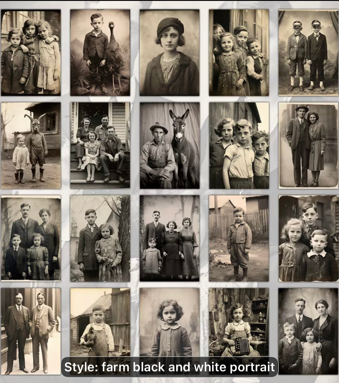 New! Vintage Farm Black and White Portraits ~ 20 pack