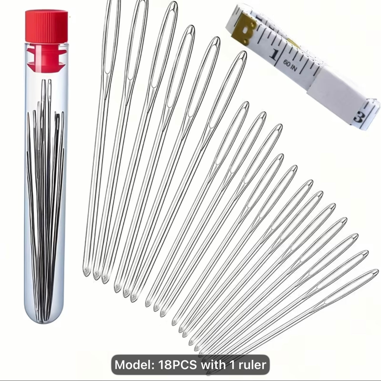 New! 18pc Large-eye Needles w/ 60in Tape measure