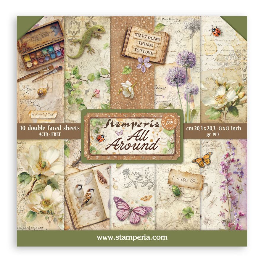 New! Stamperia All Around Scrapbooking Double-Sided Paper Pad 8"X8" 10/Pkg