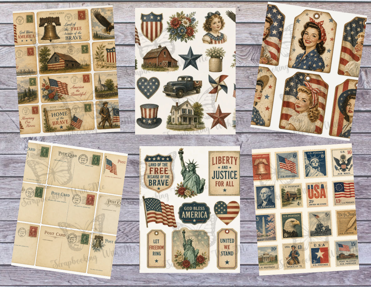 PRINT & SHIP New! Vintage Americana Ephemera Kit ~ 20 pages by Melina