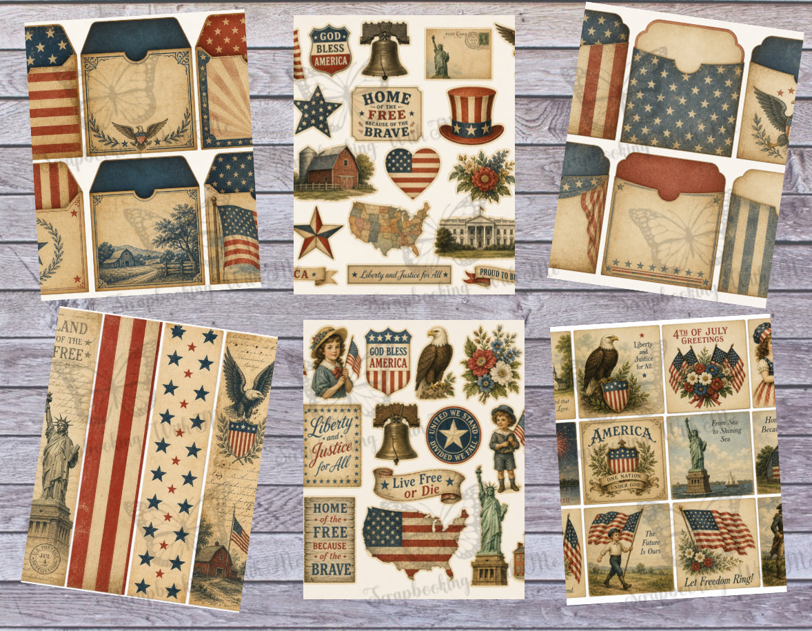 PRINT & SHIP New! Vintage Americana Ephemera Kit ~ 20 pages by Melina