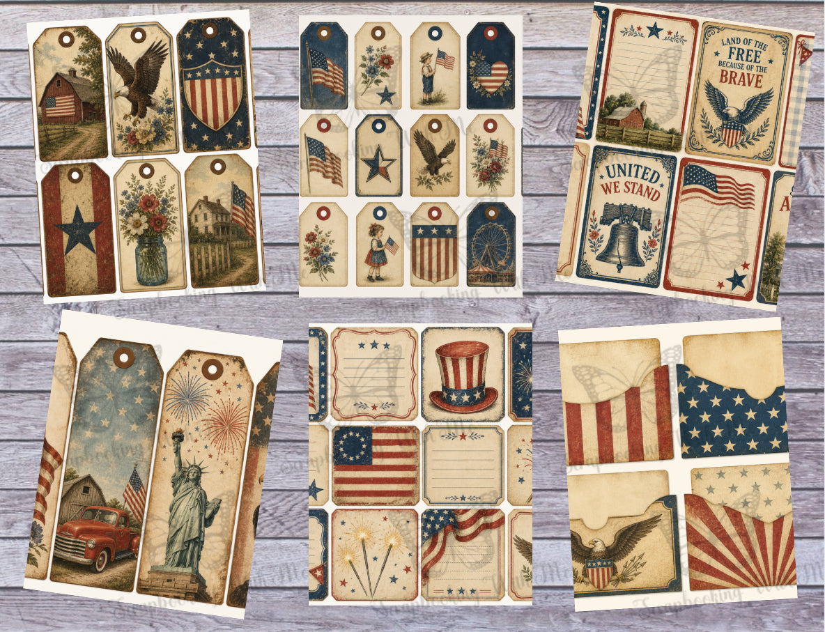 PRINT & SHIP New! Vintage Americana Ephemera Kit ~ 20 pages by Melina