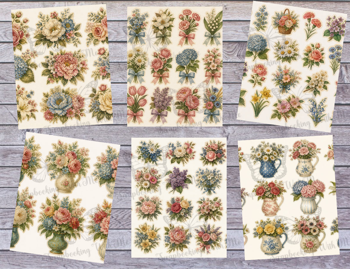 PRINT & SHIP New! "All The Beautiful Florals" Fussy Cut Kit ~ 12 pages by Melina
