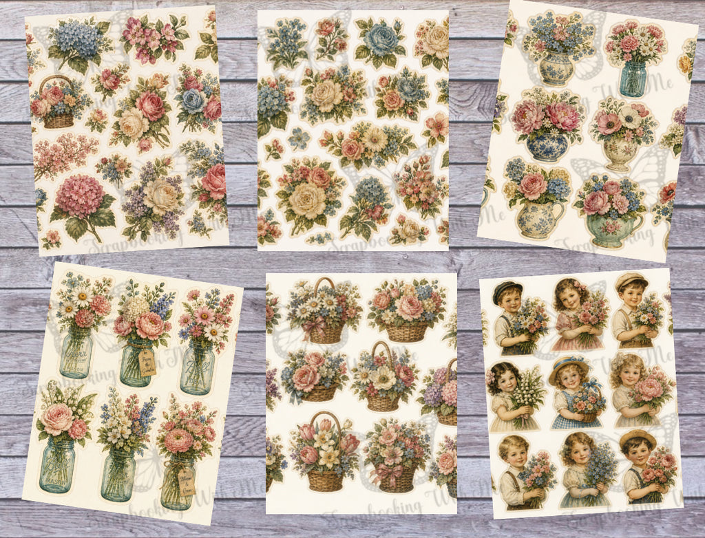 "All The Beautiful Florals" Fussy Cut Digital Kit ~ 12 pages by Melina