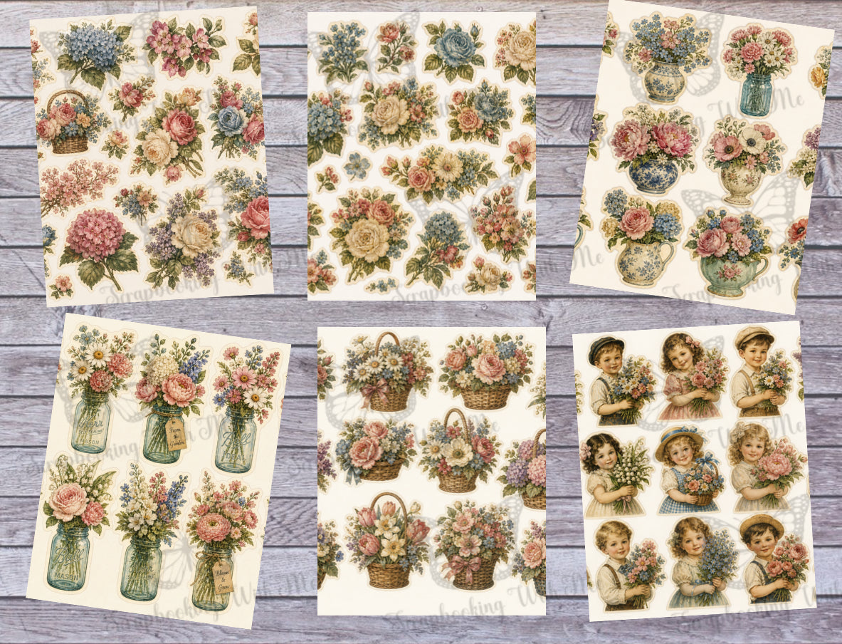 PRINT & SHIP New! "All The Beautiful Florals" Fussy Cut Kit ~ 12 pages by Melina