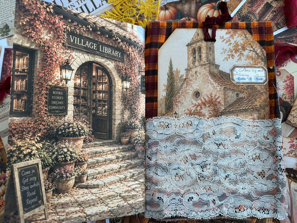 E's Destash Fall Journal with 2 Signatures sew in, over 70 Sheets of coordinating paper. Many, Many Embellishments