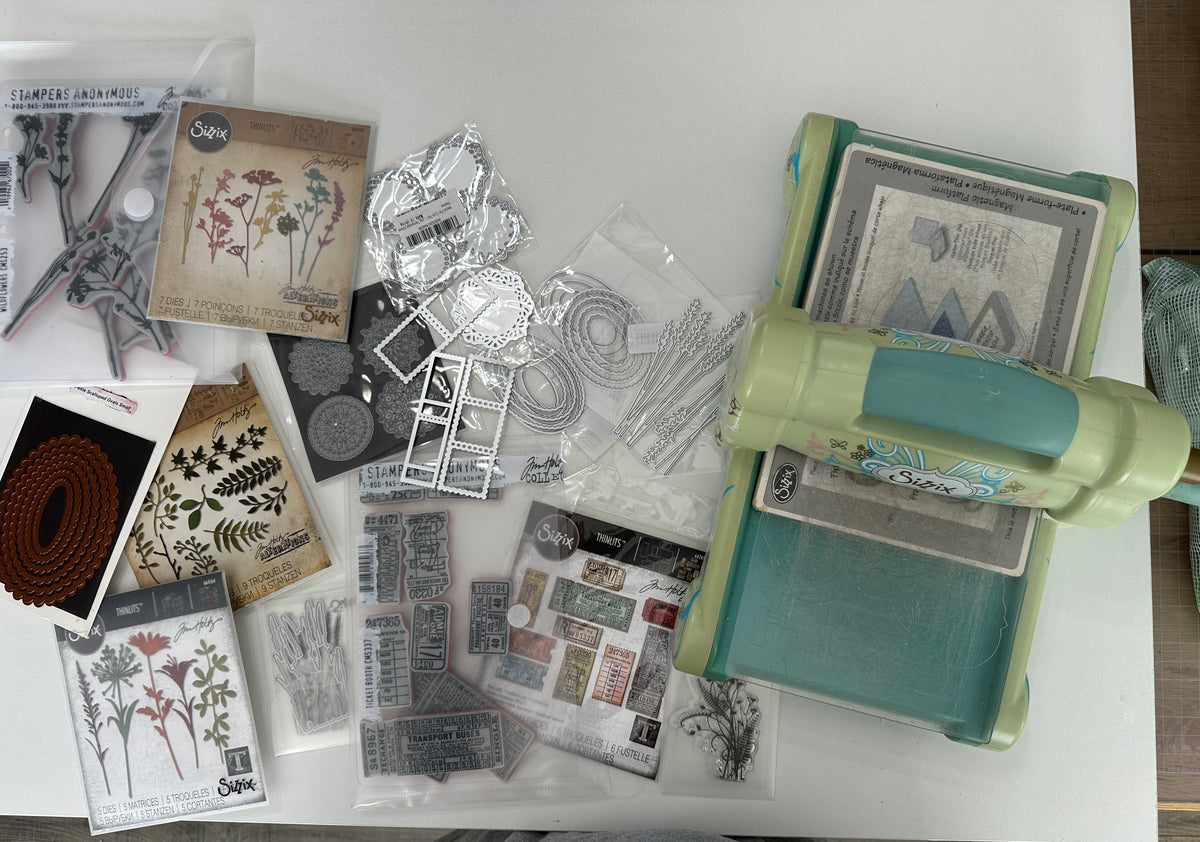 E's Destash! Sizzix Big Shot Die Cutting Machine Bundle – 13 Complete Die Sets, Tim Holtz Dies & Stamps
