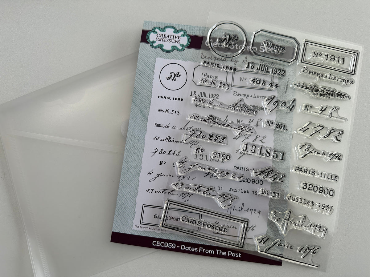 E's Destash - Creative Empressions Dates from the past 1 CEC959 by Sam Poole and Storage Pouch