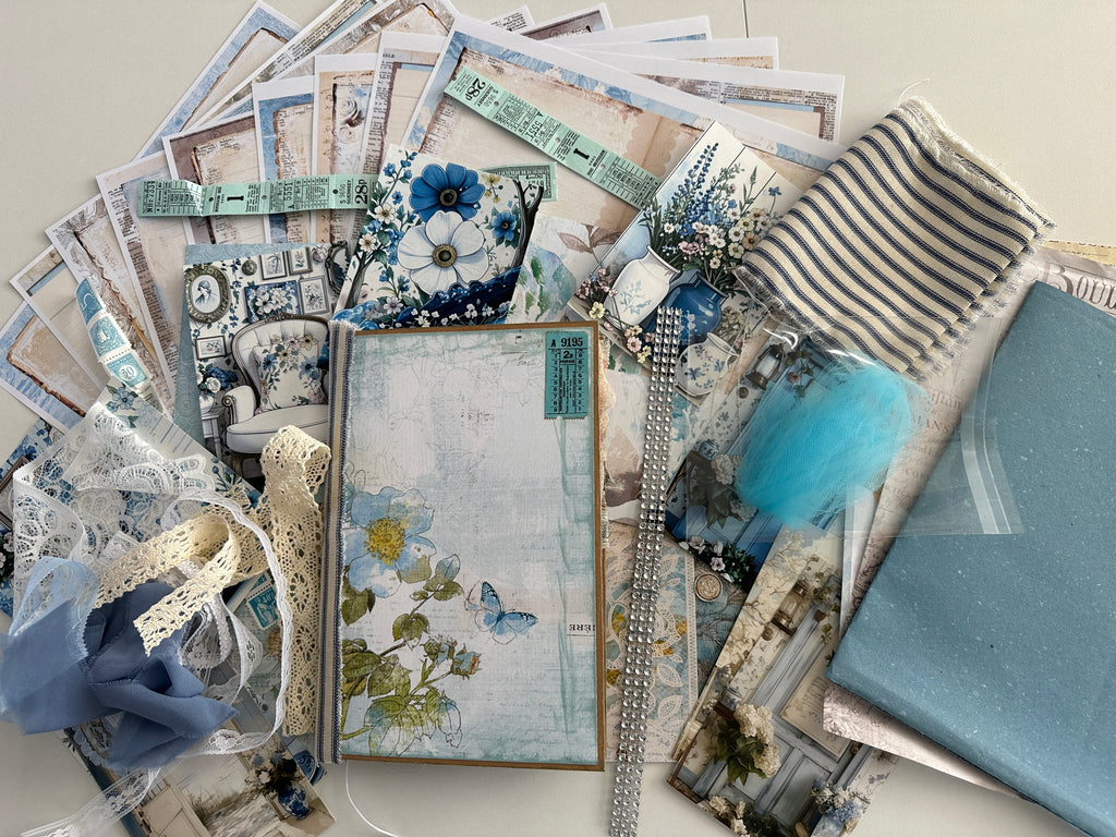 E's Destash - Journal with a hard cover and soft spine and lots of ephemera and extra pages and zipper bag